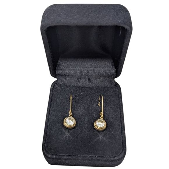 14K Gold Dangle Earrings | Round Bezel-Set CZ Drops | 2g | DQCZ JCM Stamped - Picture 5 of 7